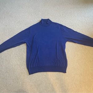 Mens 100% silk mock turtleneck sweater size XL Royal blue